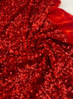 Red Sequin Velvet Fabric by the Yard, High-Density Sparkle on Plush Velvet for Dresses, Costumes and Eveningwear