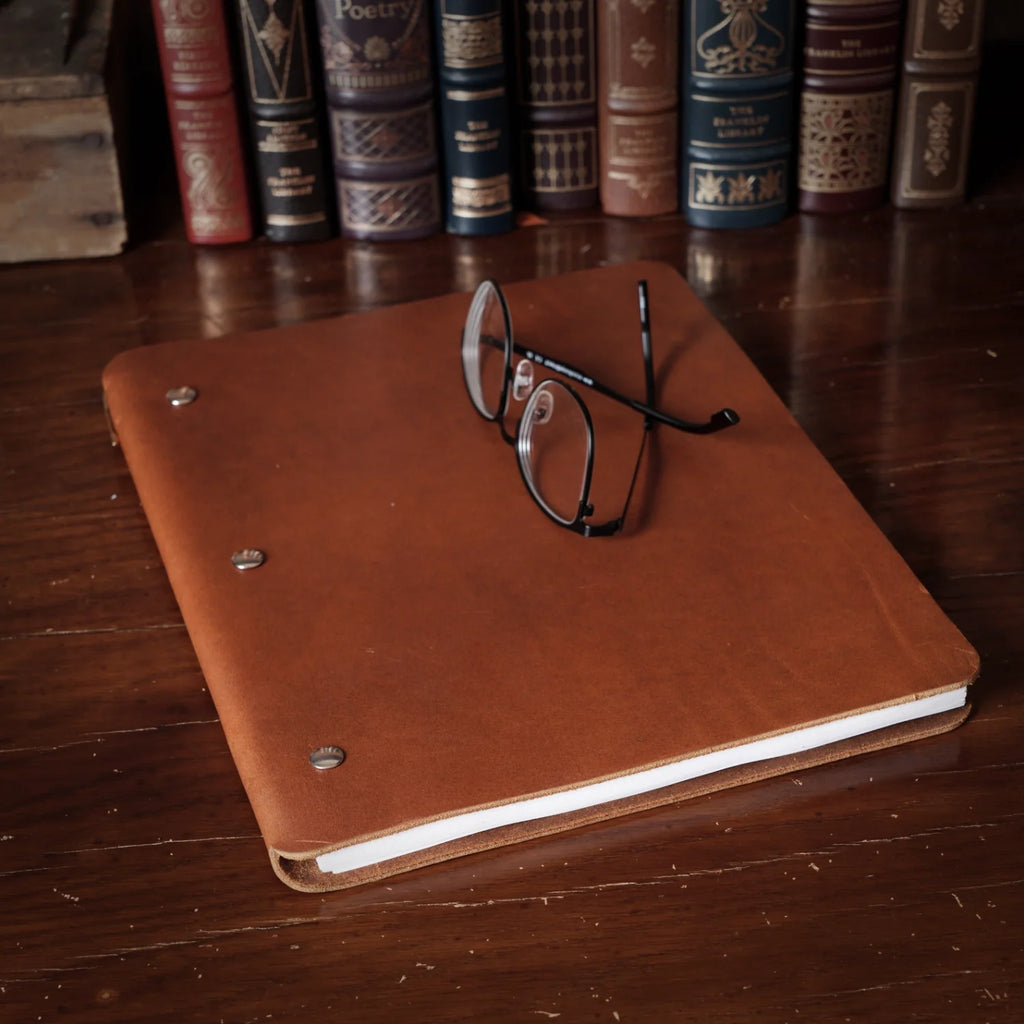 Refillable Leather Binder for Letter-Size Pages in a Slim Cut Design for Office Notes and Journaling