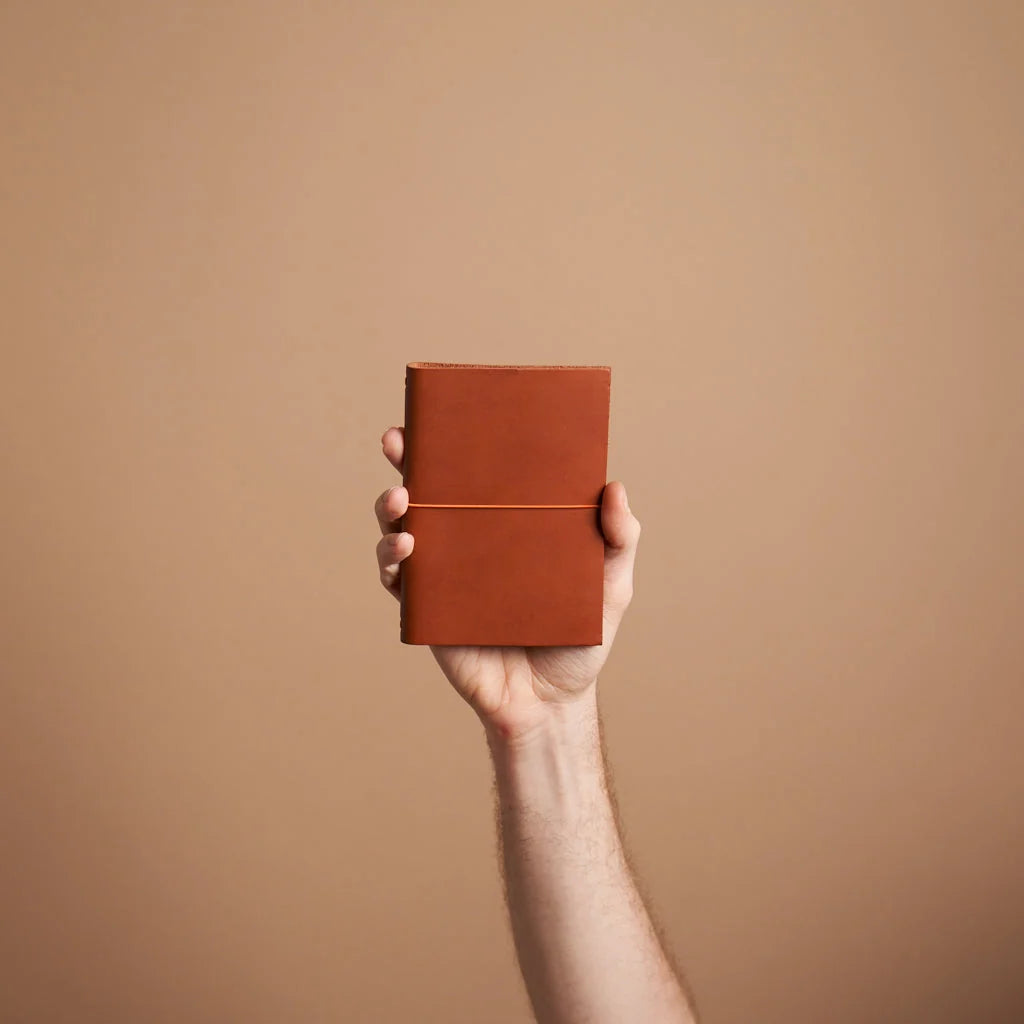 Refillable Leather Journal Handmade in Vienna, [pocket]-cognac-no