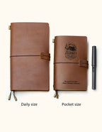 Refillable Leather Travel Journal with a Card Pocket and Replaceable Inserts for Notes and Sketches