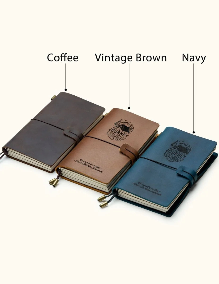 Refillable Leather Travel Journal with a Card Pocket and Replaceable Inserts for Notes and Sketches
