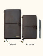 Refillable Leather Travel Journal with a Card Pocket and Replaceable Inserts for Notes and Sketches