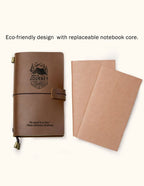 Refillable Leather Travel Journal with a Card Pocket and Replaceable Inserts for Notes and Sketches