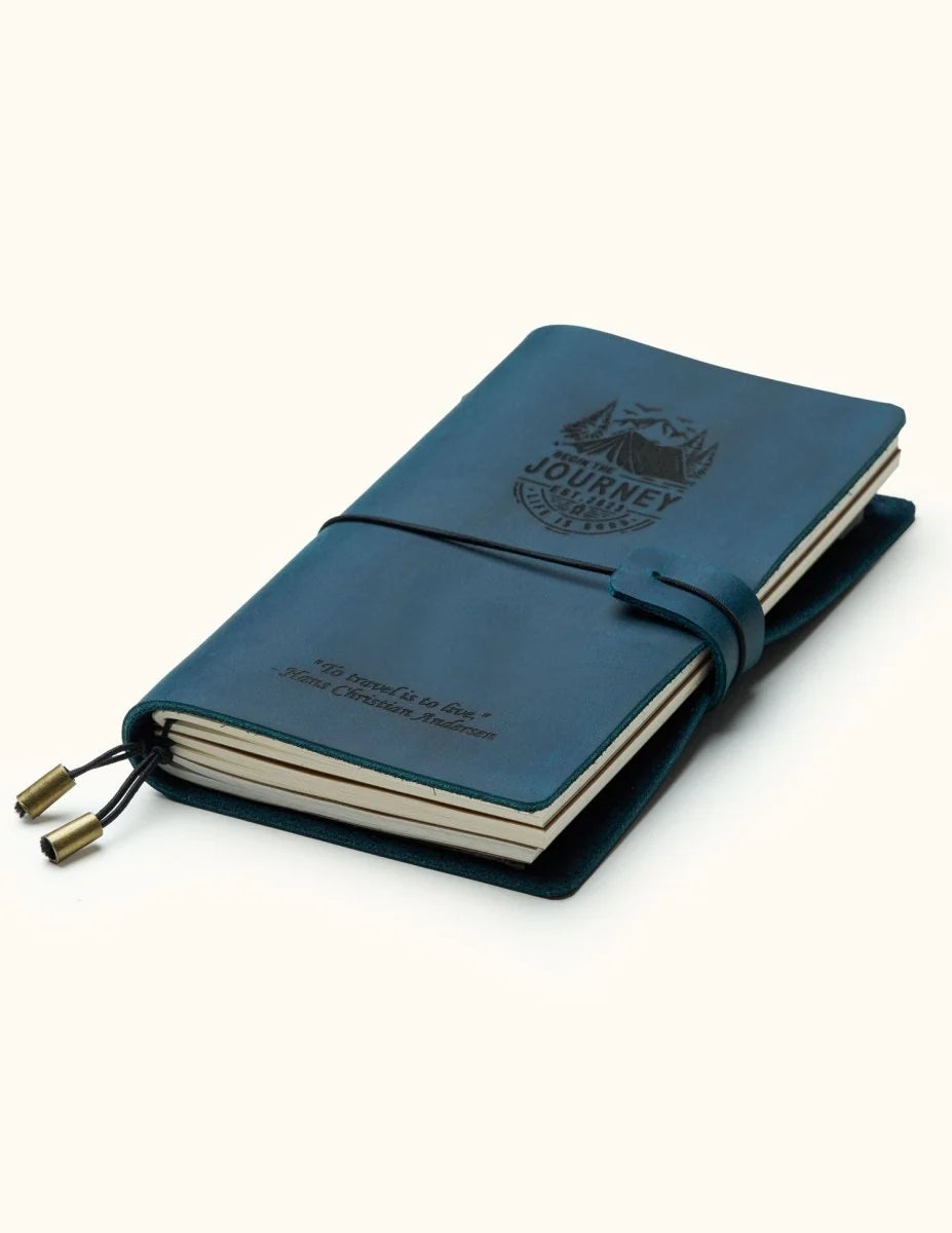 Refillable Leather Travel Journal with a Card Pocket and Replaceable Inserts for Notes and Sketches