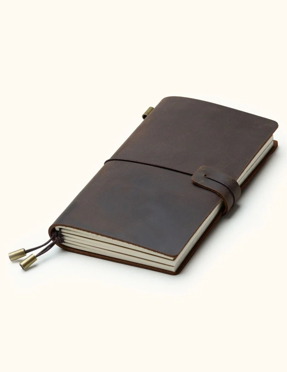 Refillable Leather Travel Journal with a Card Pocket and Replaceable Inserts for Notes and Sketches