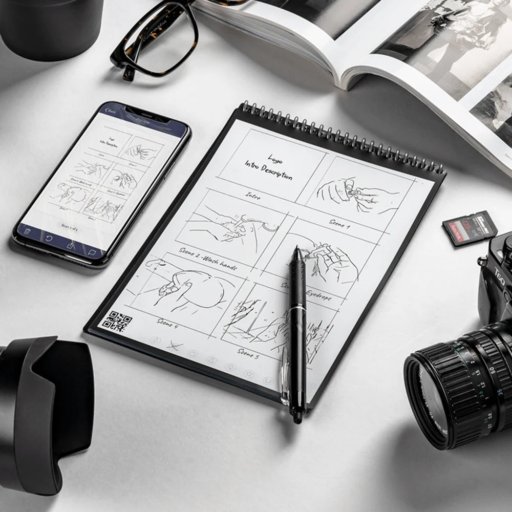 Refillable Notebook with Dot and Lined Pages, Reusable Synthetic Paper, Cloud Note Scanning, Executive or Letter Size