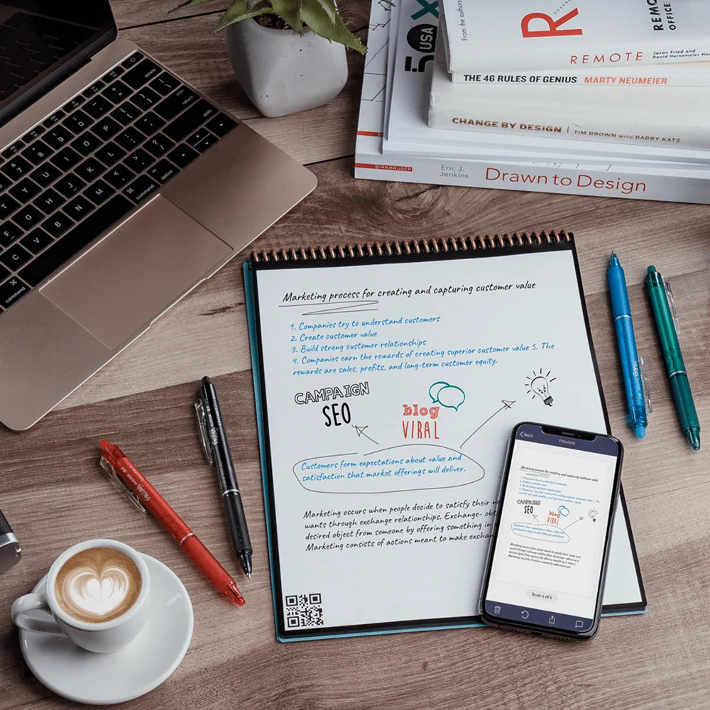Refillable Notebook with Dot and Lined Pages, Reusable Synthetic Paper, Cloud Note Scanning, Executive or Letter Size