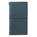 Refillable Travel Notebook Starter Kit in Blue Leather, Regular Size, with a 64-Page Plain Insert
