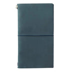 Refillable Travel Notebook Starter Kit in Blue Leather, Regular Size, with a 64-Page Plain Insert