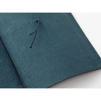 Refillable Travel Notebook Starter Kit in Blue Leather, Regular Size, with a 64-Page Plain Insert