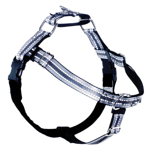 Reflective Black No-Pull Dog Harness with Velvet-Lined Chest Strap and Front and Back Leash Attachments
