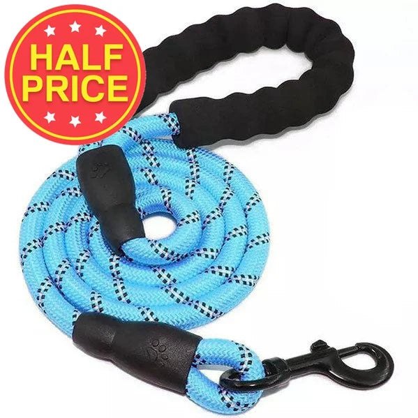 Reflective Rope Dog Lead with Foam Handle, Swivel Clip — Turquoise / Long 1.2m x 1.2cm / Turquoise / Extra-Long 1.5m x 1.2cm