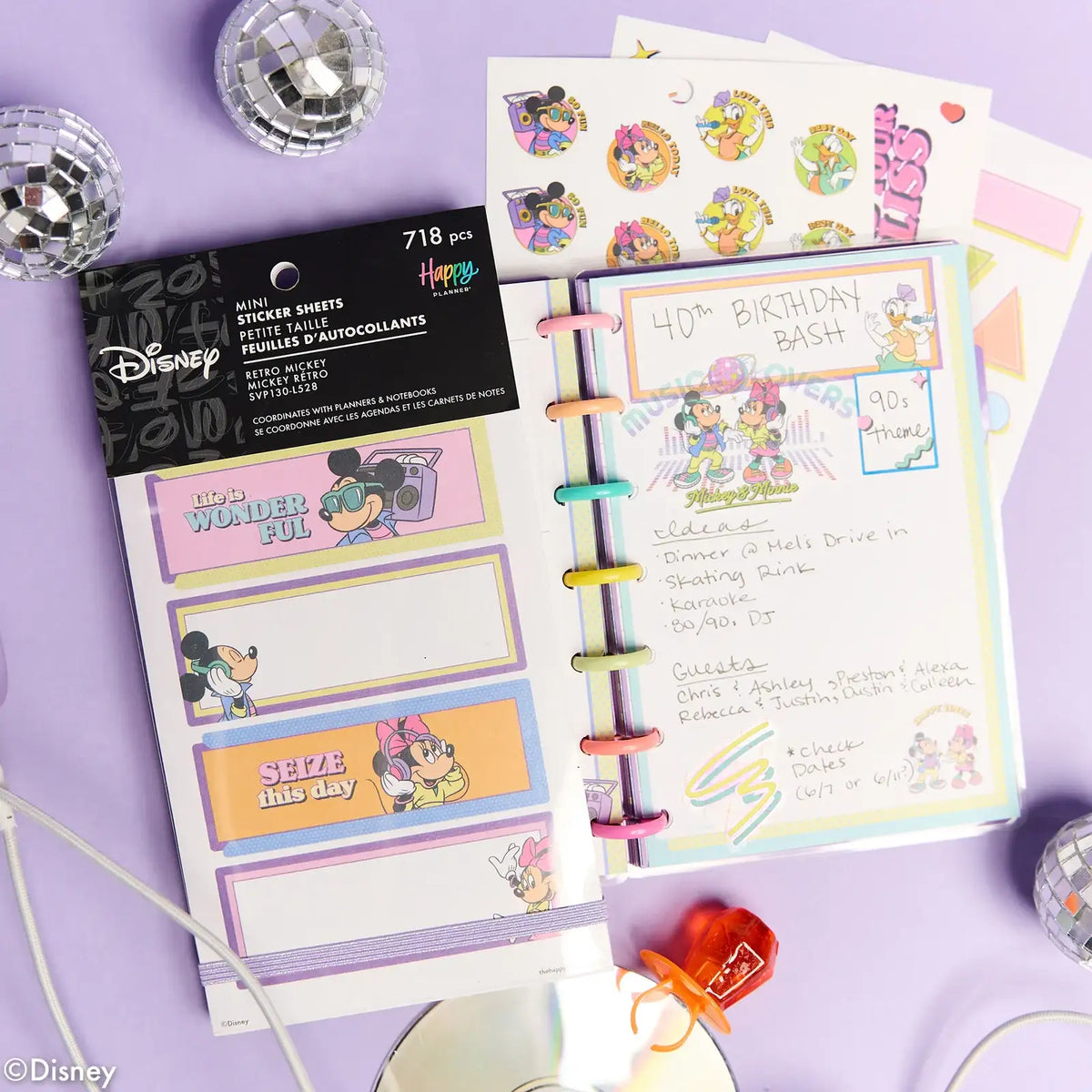 Retro Planner Sticker Book for Mini Layouts with 30 Sheets of Colorful Boxes and Character Designs