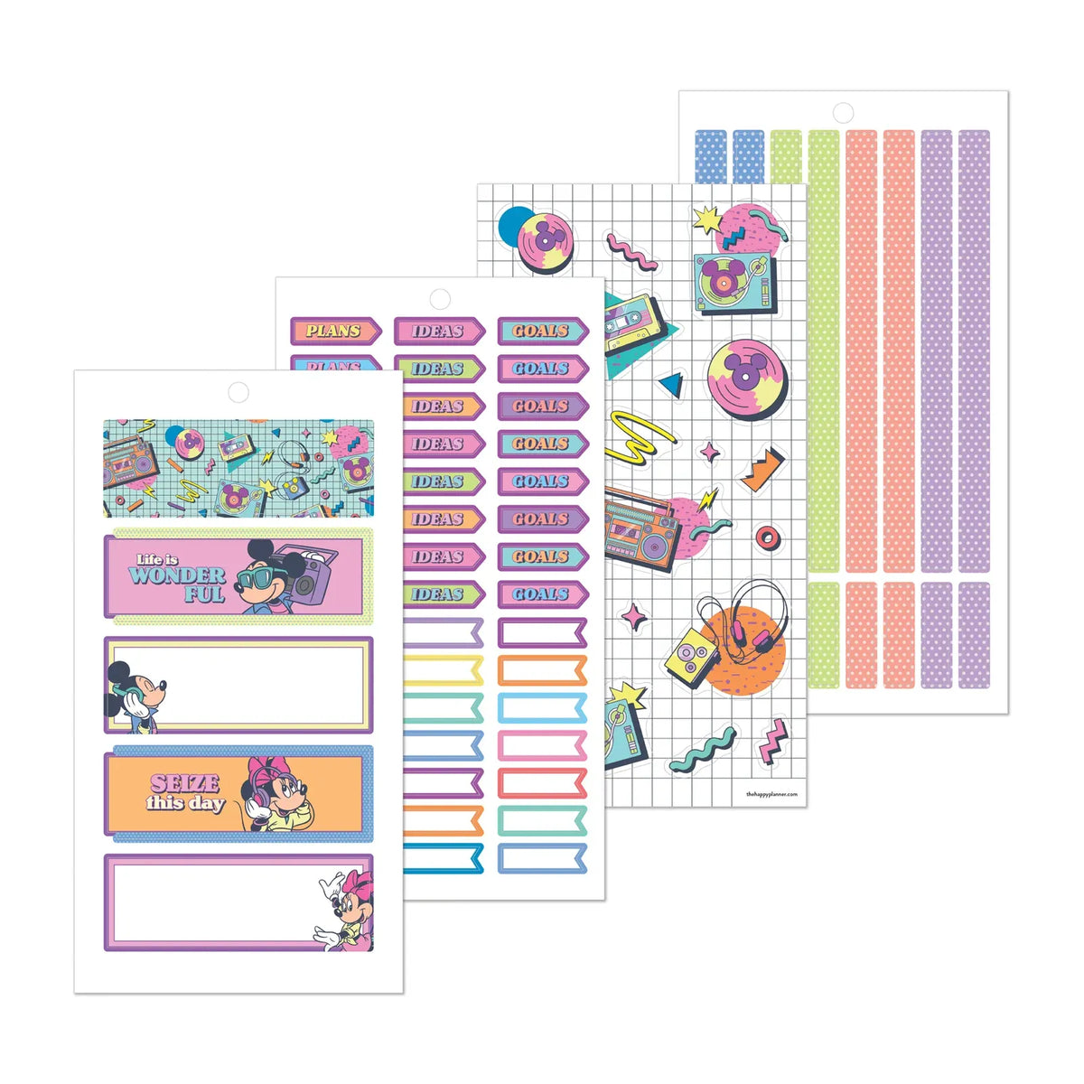 Retro Planner Sticker Book for Mini Layouts with 30 Sheets of Colorful Boxes and Character Designs