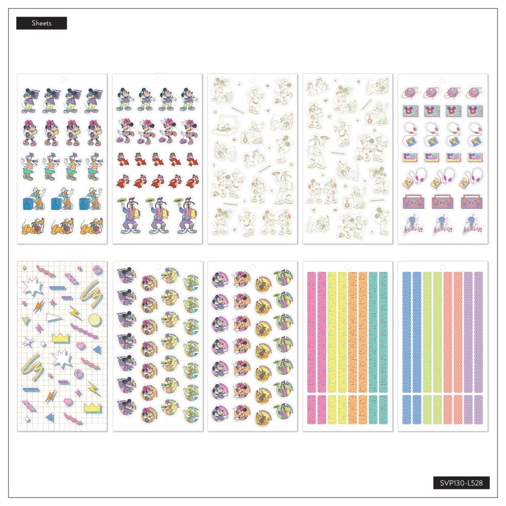Retro Planner Sticker Book for Mini Layouts with 30 Sheets of Colorful Boxes and Character Designs