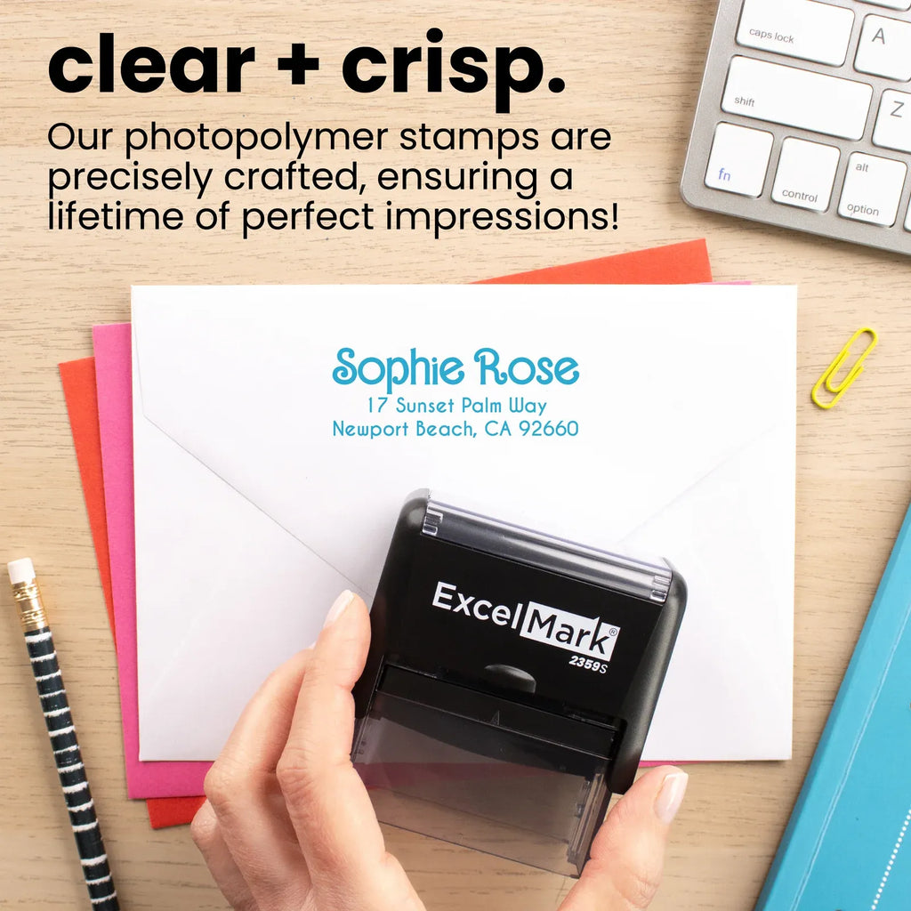 Return Address Stamp with Clear Alignment Base, Self-Inking Design and 7/8 x 2-5/16 Inch Impression Area