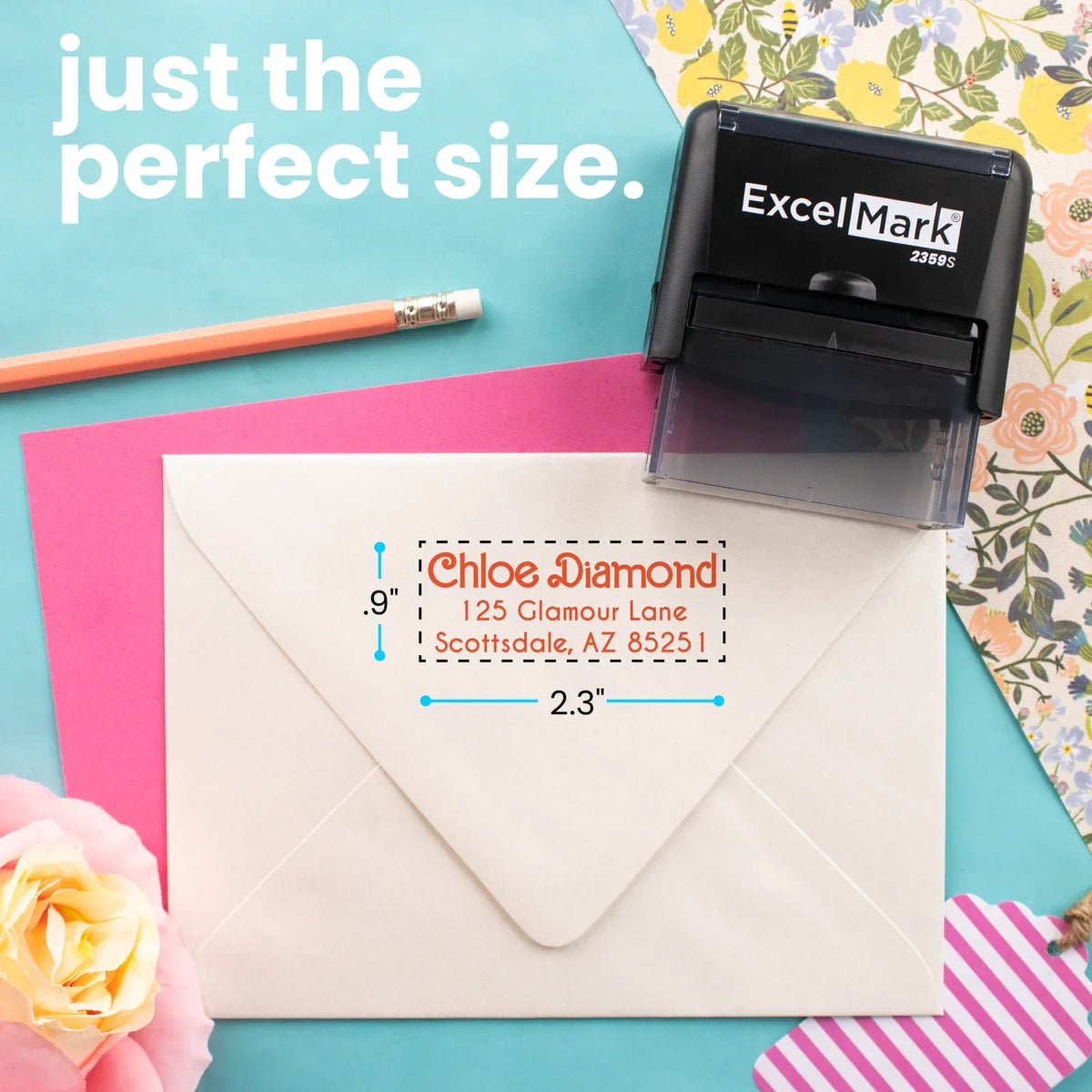 Return Address Stamp with Clear Alignment Base, Self-Inking Design and 7/8 x 2-5/16 Inch Impression Area