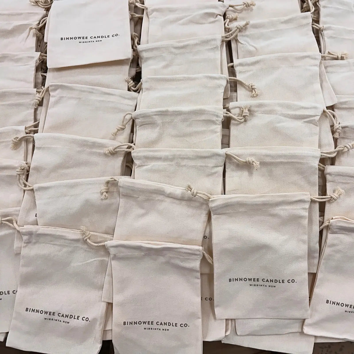 Reusable Calico Drawstring Bags in Recycled Cotton with Custom Logo Printing, Multiple Sizes and Bulk Quantities