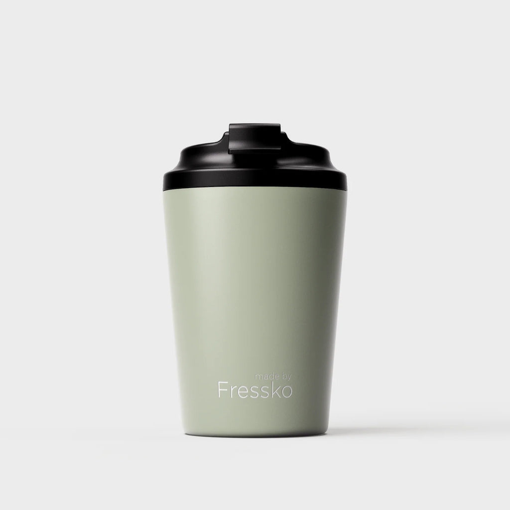 Reusable Coffee Cup in Sage, 340ml/12oz, with Ceramic Lining and Double-Wall Insulation for Cafe Drinks