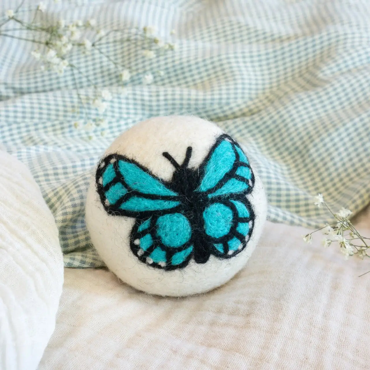 Reusable Dryer Balls Laundry Set with Three Needle-Felted Monarch Butterflies for Small and Medium Loads
