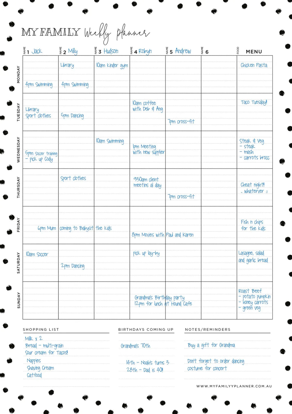 Reusable Magnetic Weekly Planner