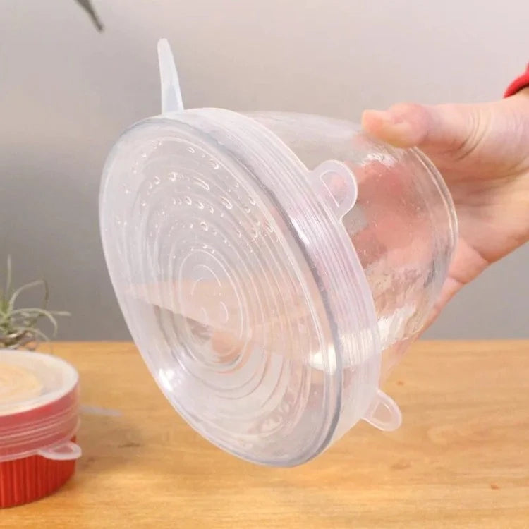 Reusable Silicone Stretch Lids, Clear 6-Piece Set in Six Sizes
