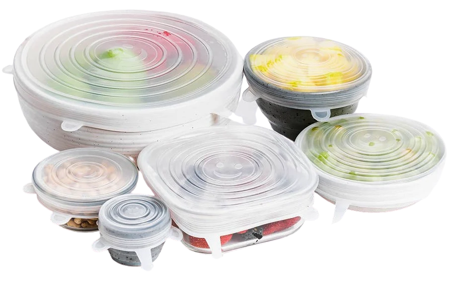 Reusable Silicone Stretch Lids, Clear 6-Piece Set in Six Sizes