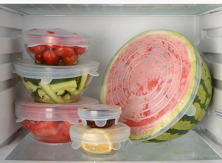 Reusable Silicone Stretch Lids, Clear 6-Piece Set in Six Sizes