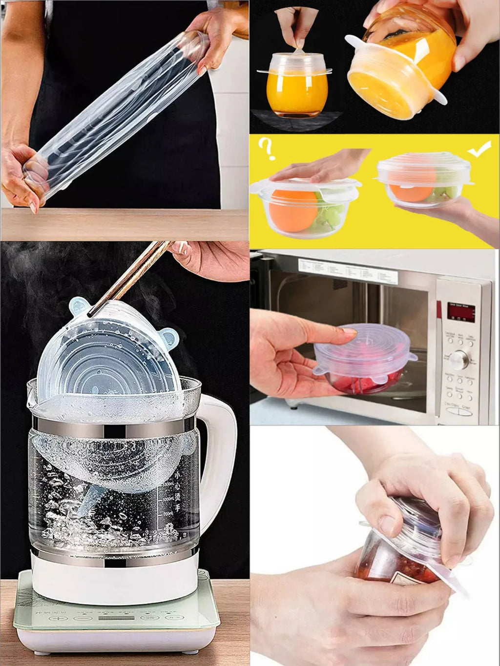 Reusable Silicone Stretch Lids, Clear 6-Piece Set in Six Sizes