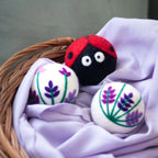 Reusable Wool Dryer Balls, 3-Piece Lavender Fields Ladybug Set