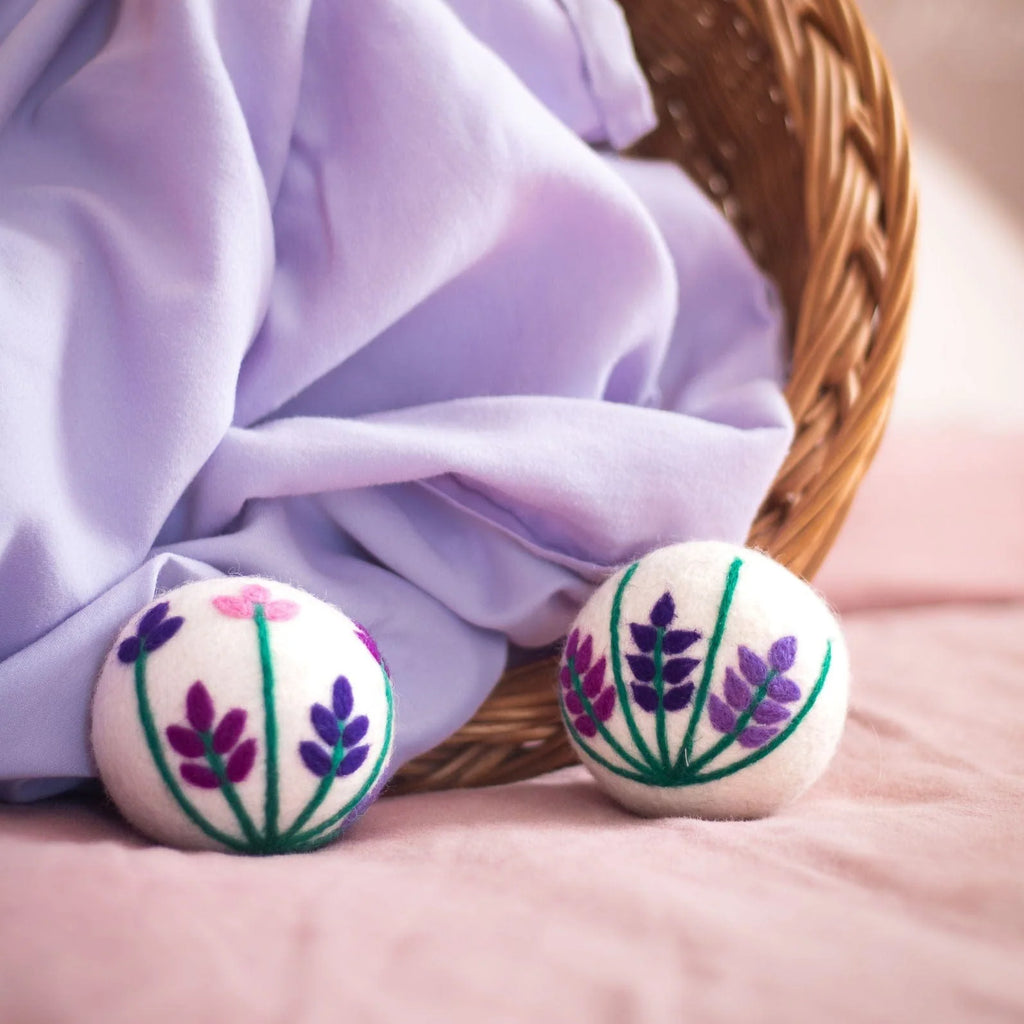 Reusable Wool Dryer Balls, 3-Piece Lavender Fields Ladybug Set