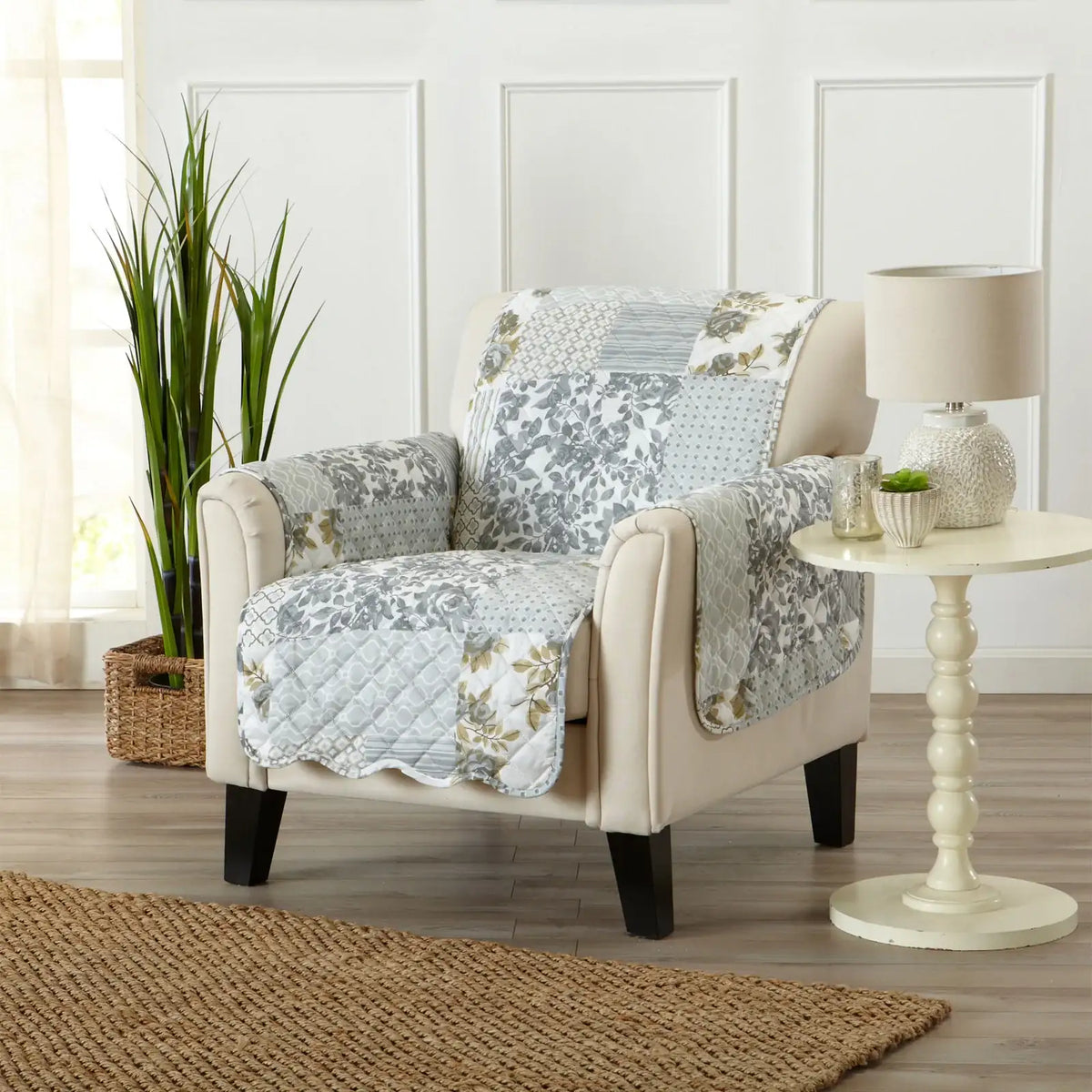 Reversible Furniture Protector, Chair-Patchwork - Grey