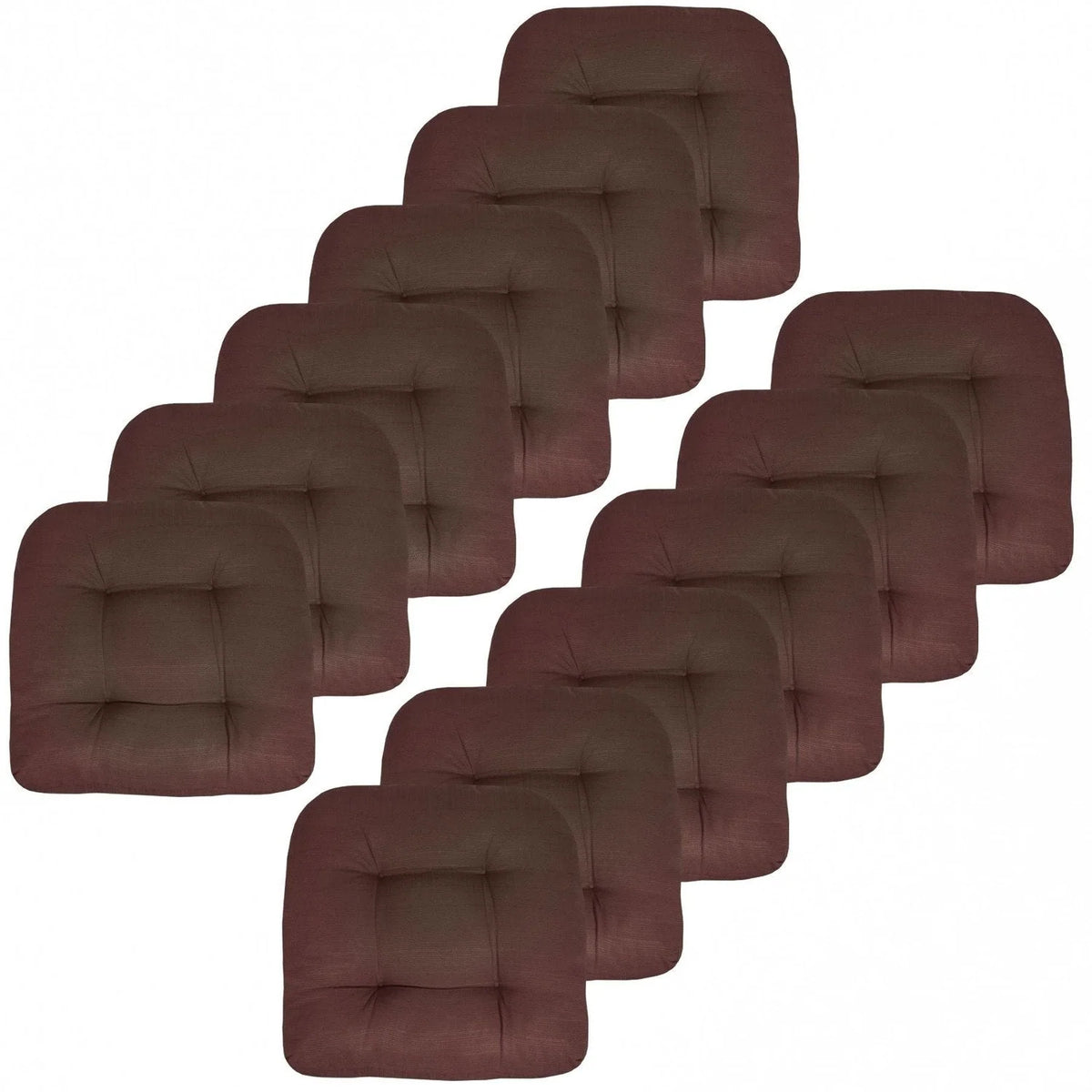 Reversible Patio Chair Cushions, 19 x 19 Inch Solid Outdoor Seat Pads in Multiple Colors and Pack Sizes — Chocolate / 12 Pack