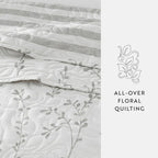 Reversible Quilted Coverlet Set in Light Gray Sprouting Vines