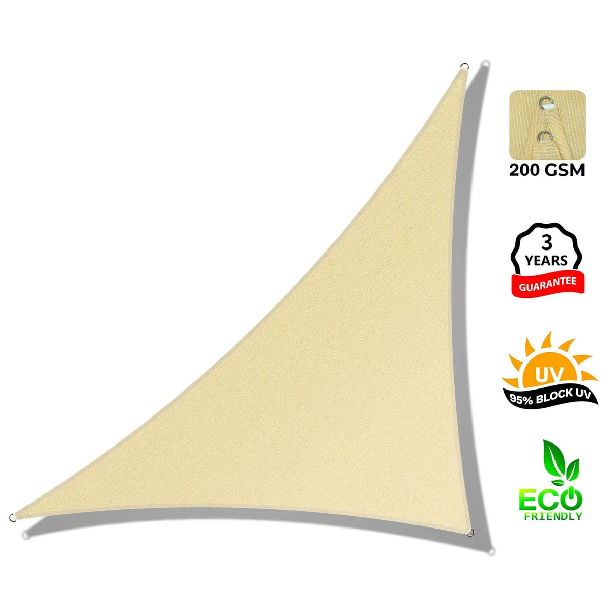 Right Triangle Shade Sail Canopy, 200 GSM HDPE Fabric with 95% UV Blocking for Outdoor Patios and Pools