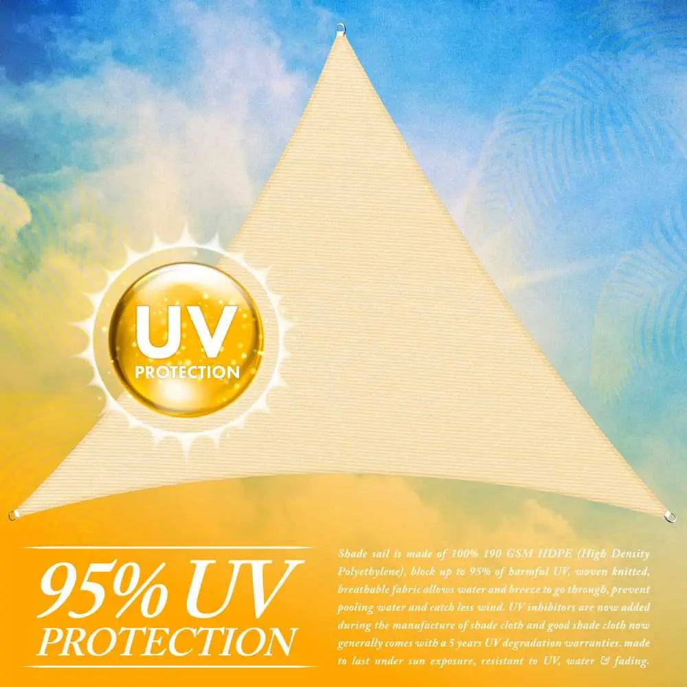 Right Triangle Shade Sail Canopy, 200 GSM HDPE Fabric with 95% UV Blocking for Outdoor Patios and Pools