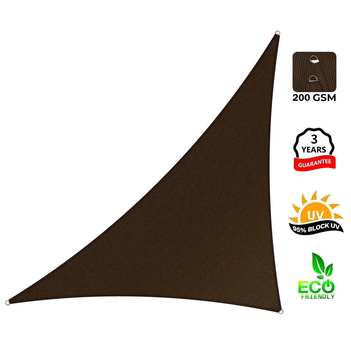 Right Triangle Shade Sail Canopy, 200 GSM HDPE Fabric with 95% UV Blocking for Outdoor Patios and Pools