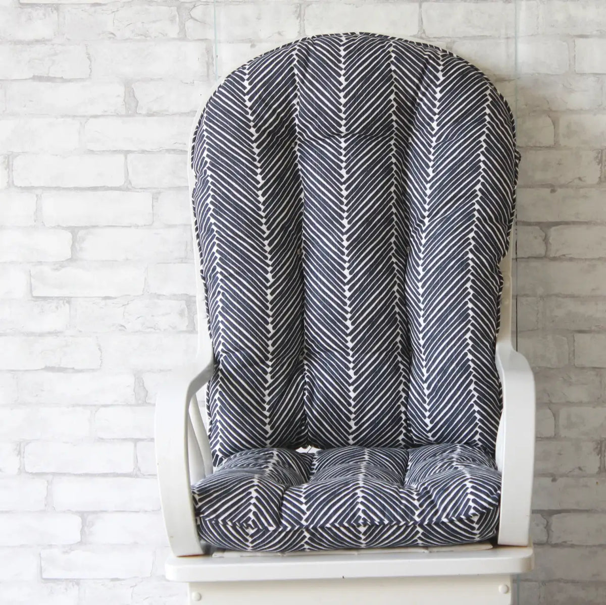 Rocking Chair Replacement Cushions with Rounded Back, Seat, and Optional Armrest or Ottoman Add-Ons