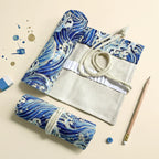 Roll-Up Pencil Case in Blue Great Wave Canvas for Keeping Pens and Art Brushes Organized on the Go