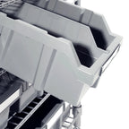 Rolling Bin Rack with 12 Grey Slide-Out Bins and Seven Steel Wire Shelves for Garage or Office Storage