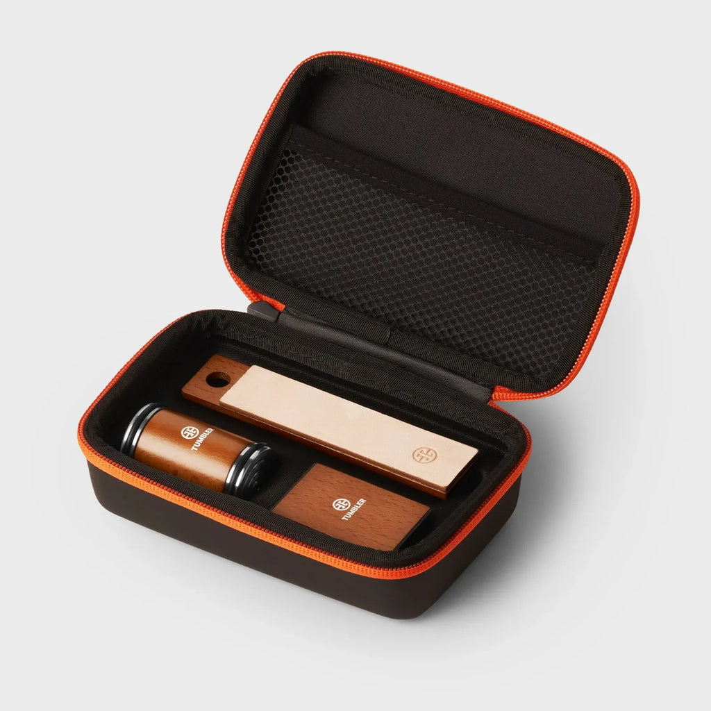 Rolling Knife Sharpener for Small Blades with 20°/25° Angle Block, Leather Strop and Protective Zip Case