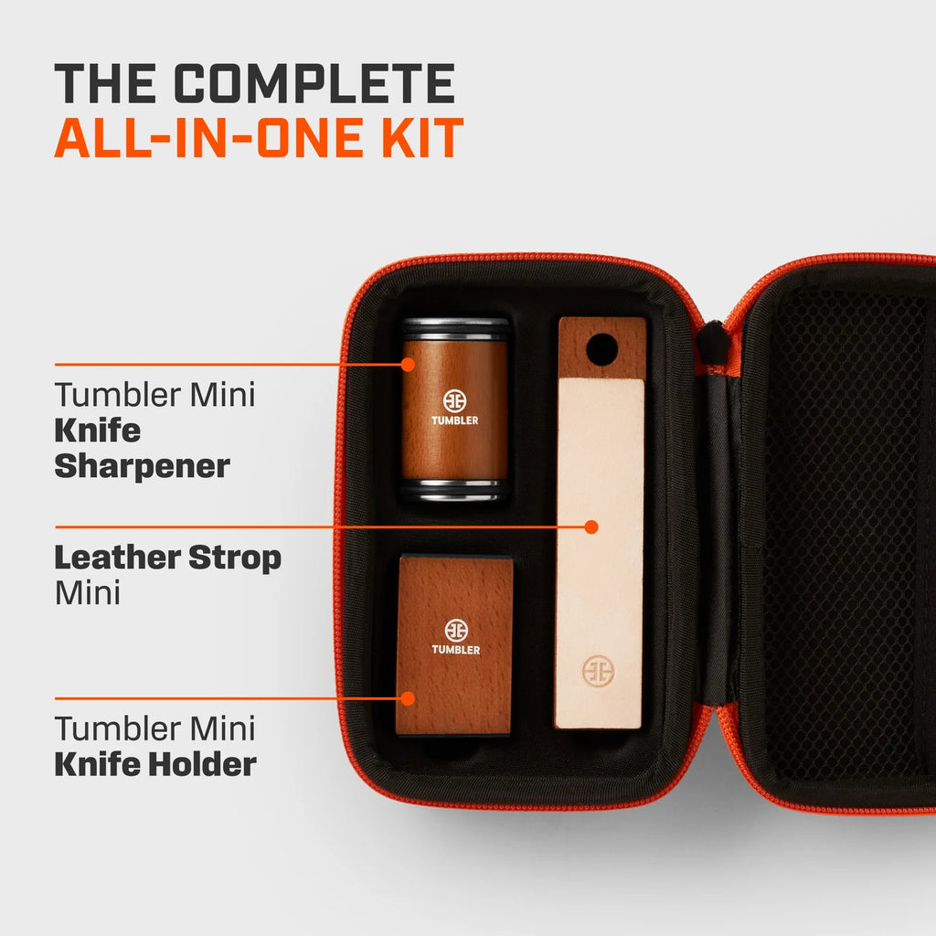 Rolling Knife Sharpener for Small Blades with 20°/25° Angle Block, Leather Strop and Protective Zip Case