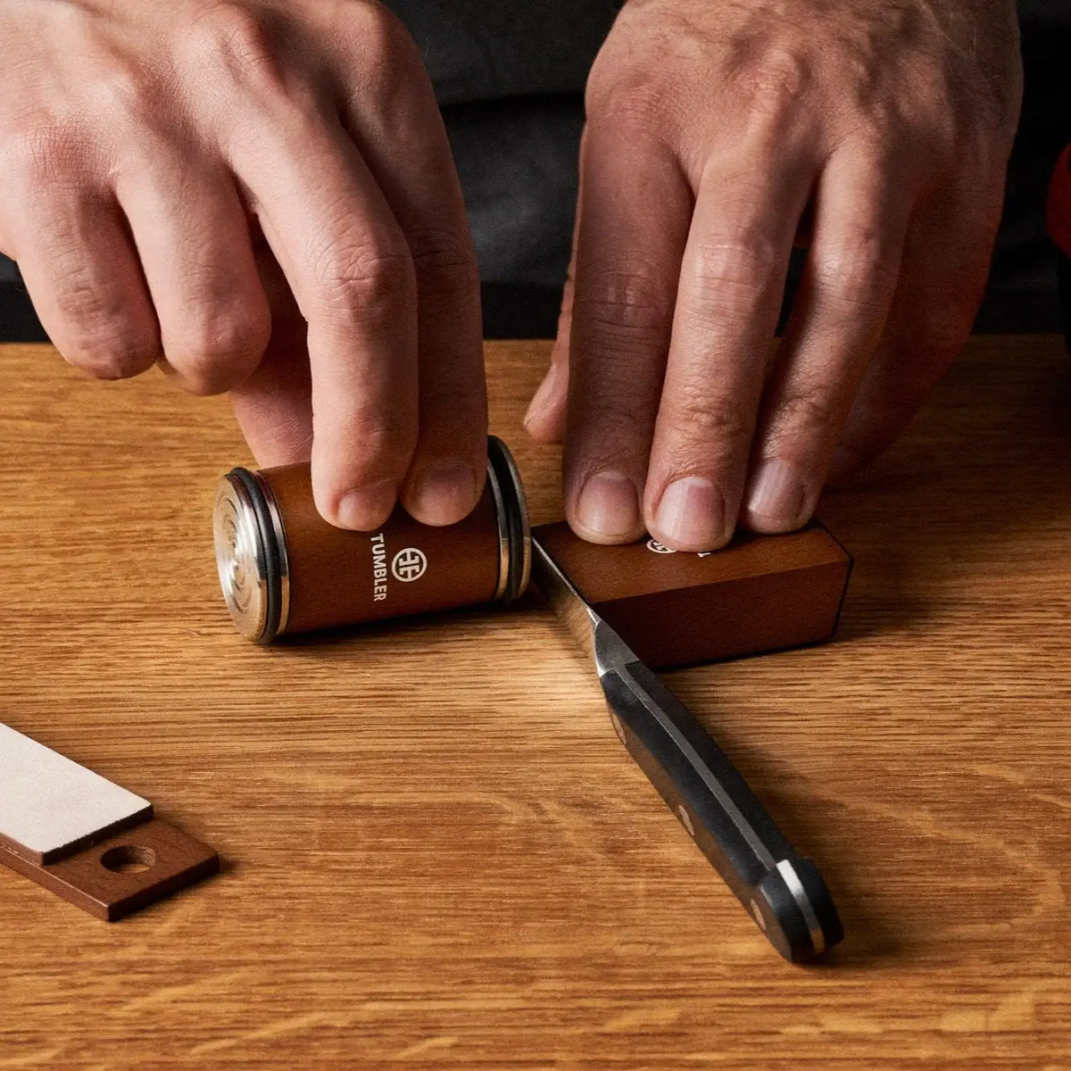 Rolling Knife Sharpener for Small Blades with 20°/25° Angle Block, Leather Strop and Protective Zip Case