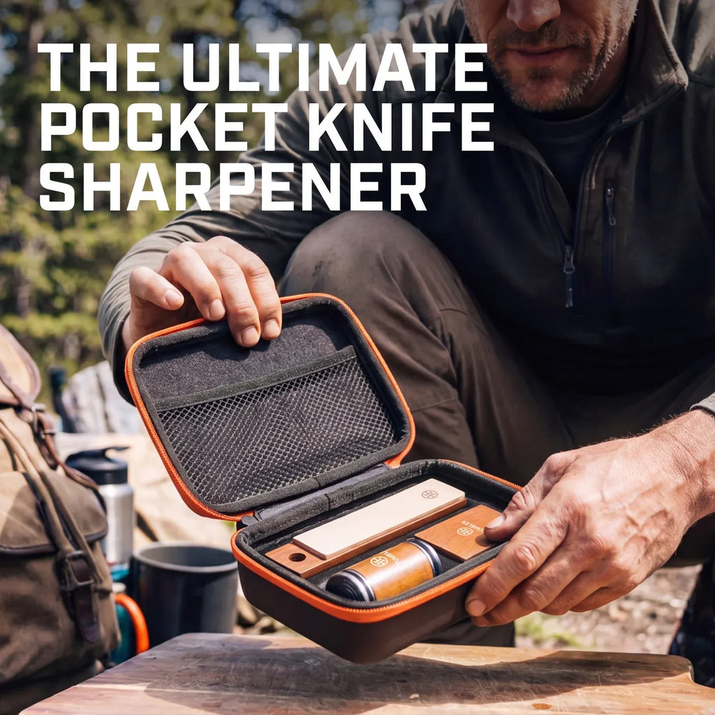 Rolling Knife Sharpener for Small Blades with 20°/25° Angle Block, Leather Strop and Protective Zip Case