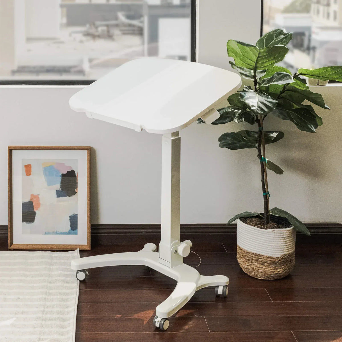 Rolling Standing Desk with a 0–90° Tilting Desktop and Fold-Flat Design for Typing, Reading or Sketching