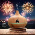 Room Diffuser Engraved with a Castle in Light Wood Style, 500ml Capacity and Remote-Controlled Mist