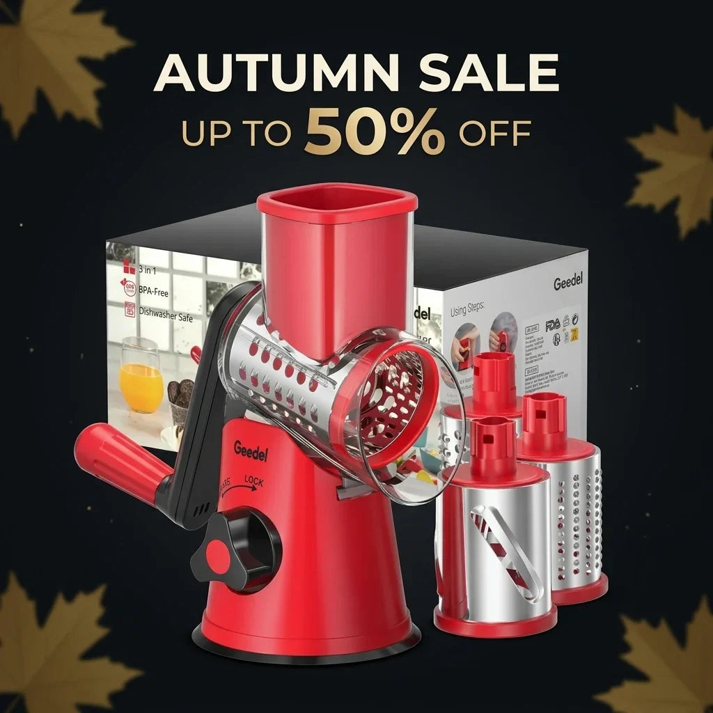 Rotary Cheese Grater, Red + Black-3 Blades