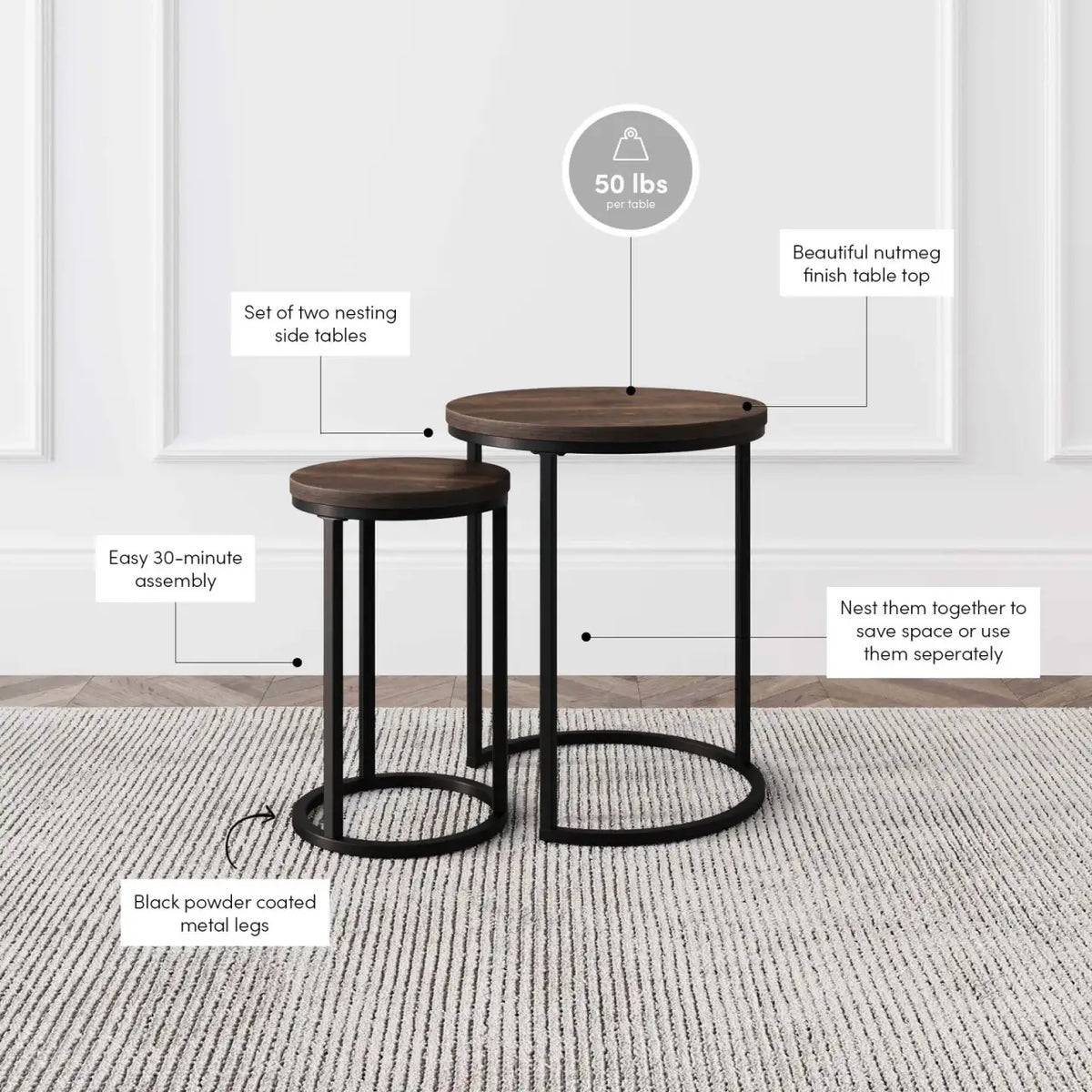 Round End Table Set in Nutmeg and Matte Black
