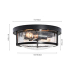 Round Glass Flush Mount Ceiling Light with Two E26 Sockets, Seeded Glass Shade and Black Metal Frame