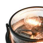 Round Glass Flush Mount Ceiling Light with Two E26 Sockets, Seeded Glass Shade and Black Metal Frame